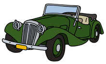 Vintage Green Roadster, Hand Drawn Vector Illustration