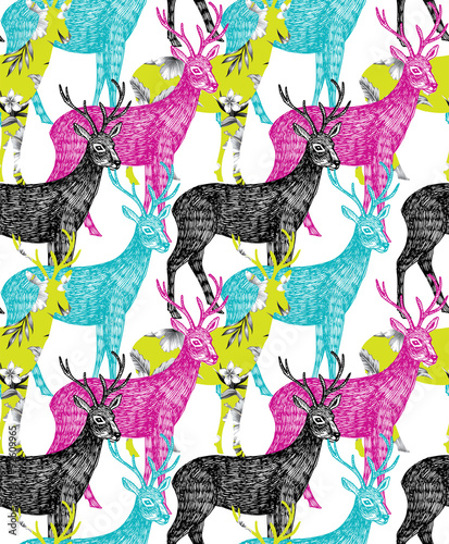 deer hand drawn seamless background Canvas Print