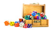 Wooden chest overflows with dice