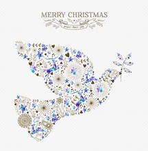 Merry Christmas Peace Dove Vintage Holiday Element