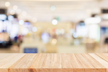 Empty top wooden table and blur with bokeh background