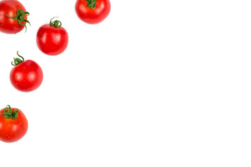 Red tomatoes isolated on white background top view