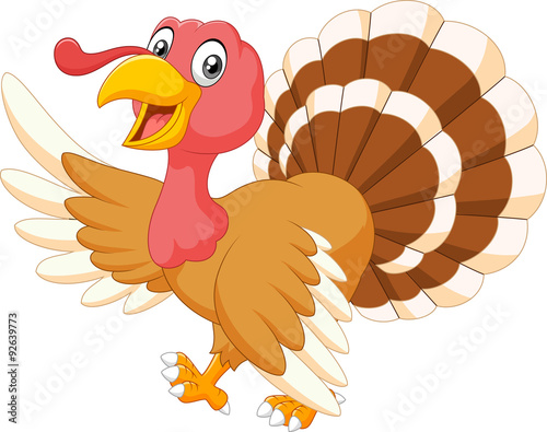 Fotografie, Obraz Cartoon turkey waving isolated on white background