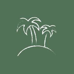 Poster - Two palm trees on an island icon drawn in chalk.