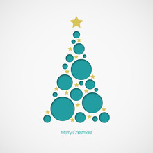 Christmas Tree With Dots And Stars On White Background. Vector