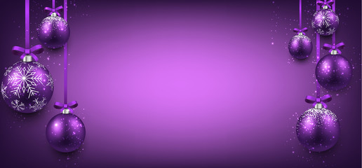 abstract banner with purple christmas balls.