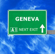 GENEVA road sign against clear blue sky