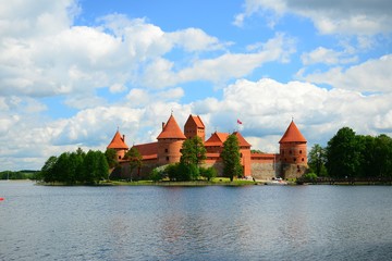 Wall Mural - Galves lake,Trakai old red bricks castle view