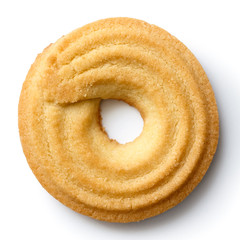 Canvas Print - Single butter ring biscuit isolated on white from above.