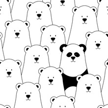 Vector Seamless Pattern With White Polar Bears And Panda