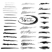 36 Vector Art Brushes. Hand Drawn Ink Brushes With Rough Edges.