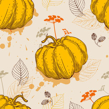 Pattern With Orange Pumpkin And Leaves