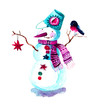Painted Christmas background with snowman