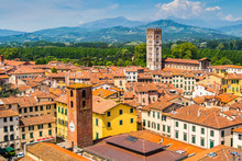 View Over Italian Town Lucca With Typical Terracotta Roofs