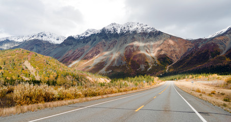 Wall Mural - Highway Leads Through Peaks Alaska Range Fall Autumn Season