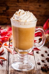 Poster - pumpkin latte with whipped cream in a glass jar