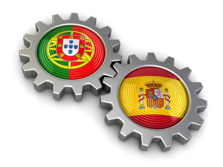 Poster - Portuguese and Spanish flags on a gears (clipping path included)