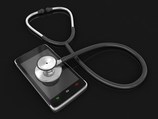 Poster - Touchscreen smartphone and stethoscope (clipping path included)