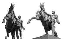 Horse Sculpture Of Anichkov Bridge In Saint Petersburg Isolated On White Background