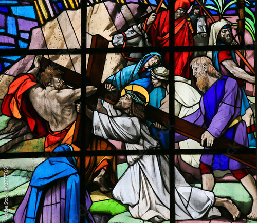 Naklejka na drzwi Jesus on the Via Dolorosa - Stained Glass