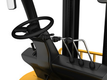 Cabin Forklift Truck With Levers And Steering Wheel Control