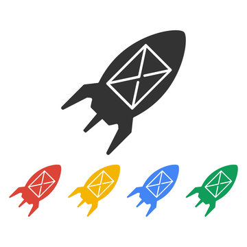 Illustration rocket with an icon.