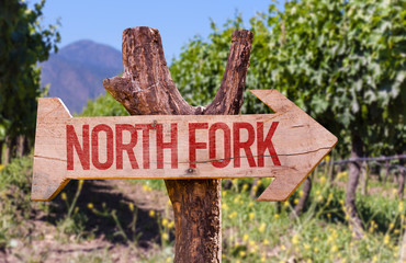 Wall Mural - North Fork wooden sign with winery background