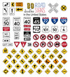 Vector set of cartoon road signs in the United States.