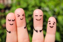 Finger Art Of Friends. The Concept Of A Group Of People Laughing. 