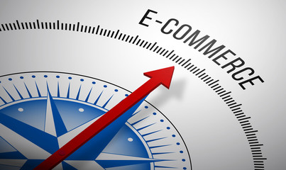 Poster - 3D rendering of a compass with a E-commerce icon.