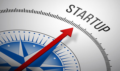 Poster - 3D rendering of a compass with a Startup icon.