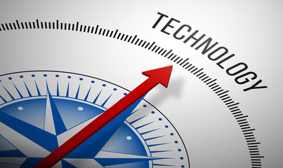 Poster - 3D rendering of a compass with a Technology icon.
