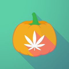 Wall Mural - long shadow halloween pumpkin with a marijuana leaf