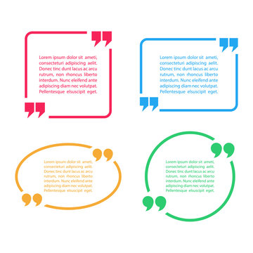 Color Quotation Mark Speech Bubbles. Set of color quote sign icons. Vector illustration.