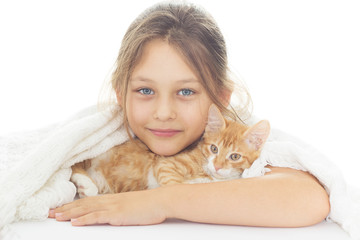 Canvas Print - girl and red kitty