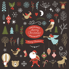  Set of Christmas graphic elements on a black background