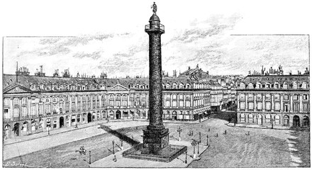 Poster - Place Vendome and column, vintage engraving.