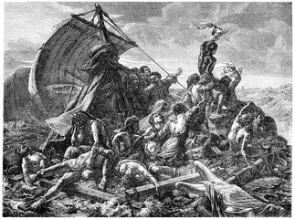 Wall Mural - the shipwreck of the medusa, vintage engraving.