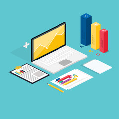 Poster - web of analytics process with claptop and development website st