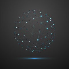 Aufkleber - Abstract vector sphere. Futuristic technology wireframe mesh polygonal element. Connection Structure. Geometric Modern Technology Concept. Digital Data Visualization.