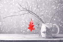 Christmas Tree Ornament Hanging Over Bokeh Background