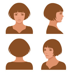 Wall Mural -  vector girl hairstyles , full face and profile head character