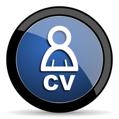 Aufkleber - cv blue circle glossy web icon on white background, round button for internet and mobile app