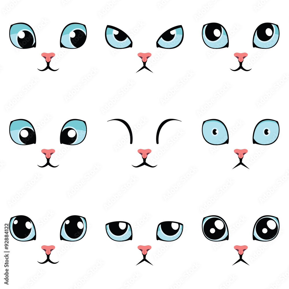 Set of funny cartoon blue cat eyes isolated on white Stock Vector | Adobe  Stock, image size:1000x1000
