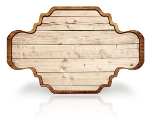 Wall Mural - brown wooden ornate signboard, reflection on white, dark frame