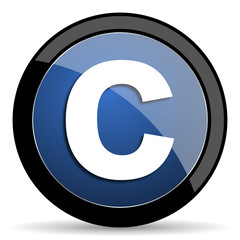 Poster - copyright blue circle glossy web icon on white background, round button for internet and mobile app