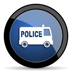 Poster - police blue circle glossy web icon on white background, round button for internet and mobile app