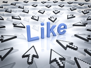 Aufkleber - Like concept many arrow cursors mouse clicking like button or link on white background with reflection