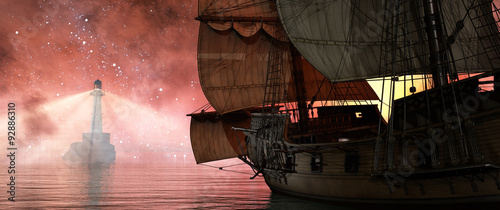 lighthouse and ship