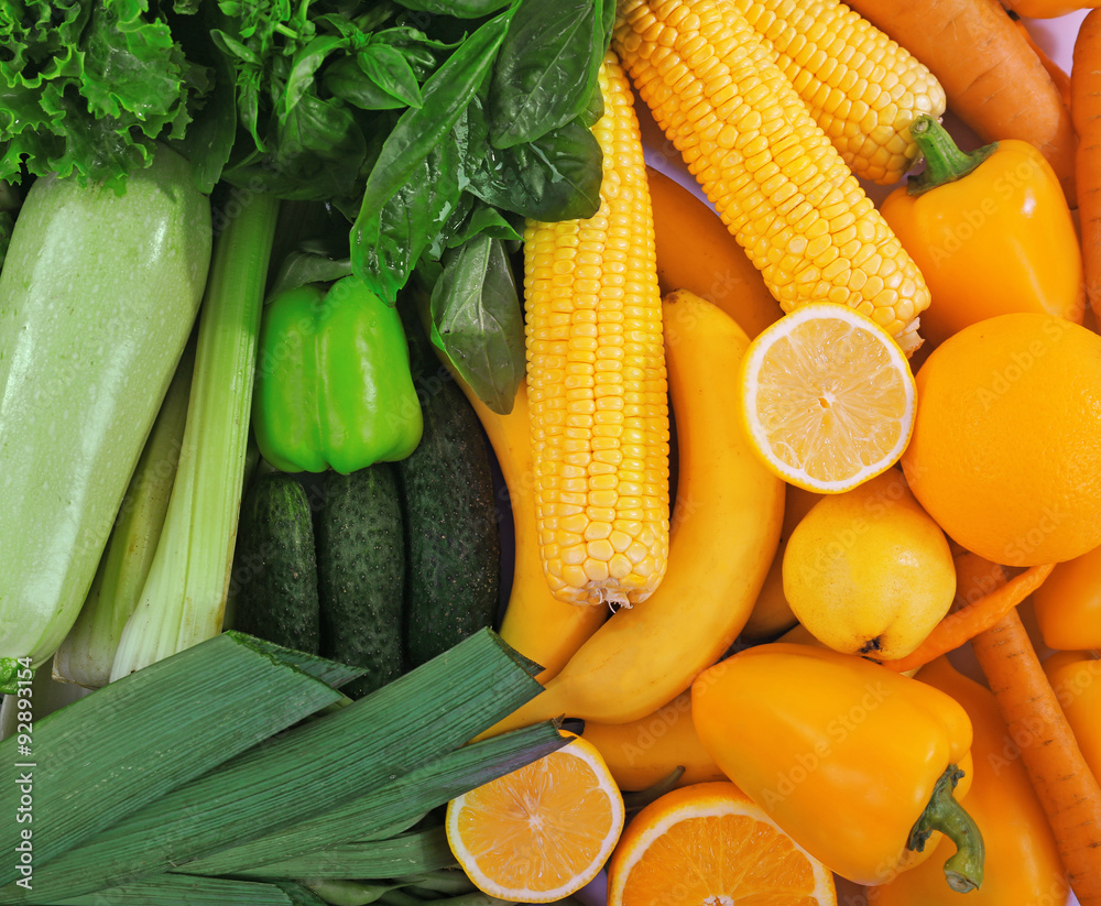 Fresh fruits and vegetables closeup